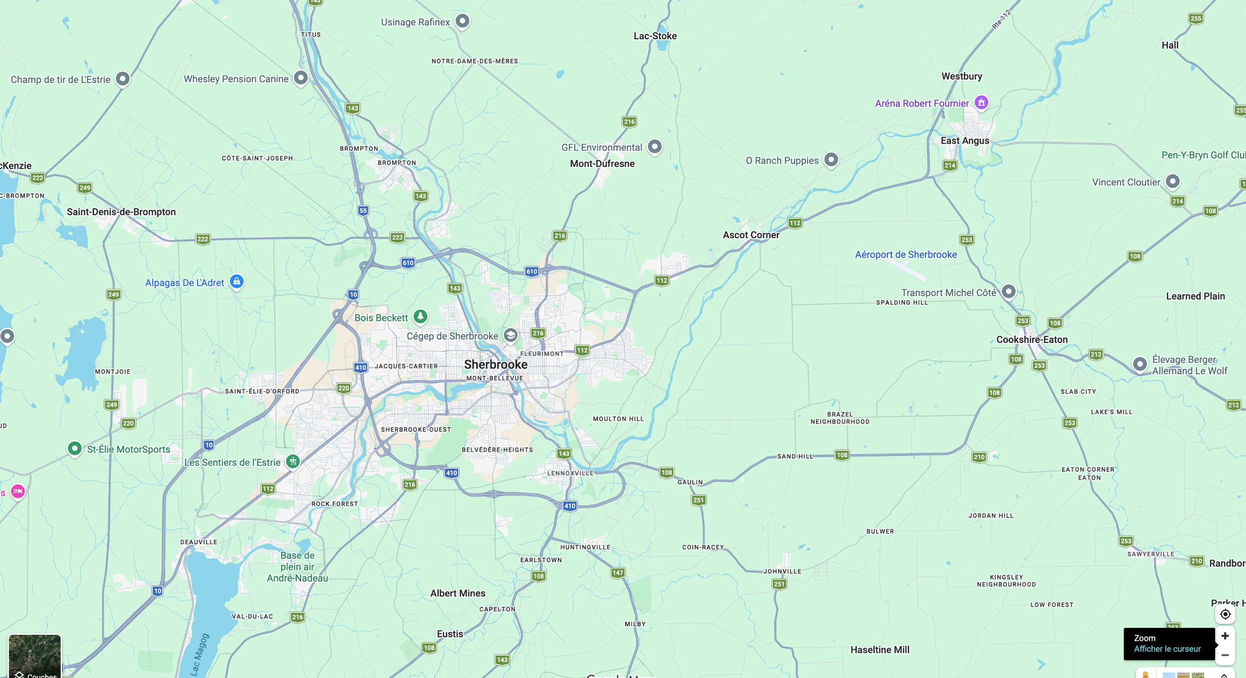 Map of the Ateliers B.G. location in Sherbrooke